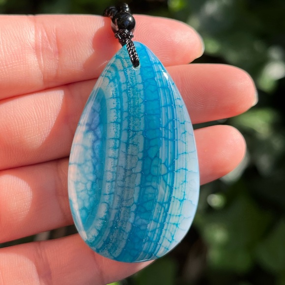 Long blue agate‎ glass bead necklace - Picture 7 of 8